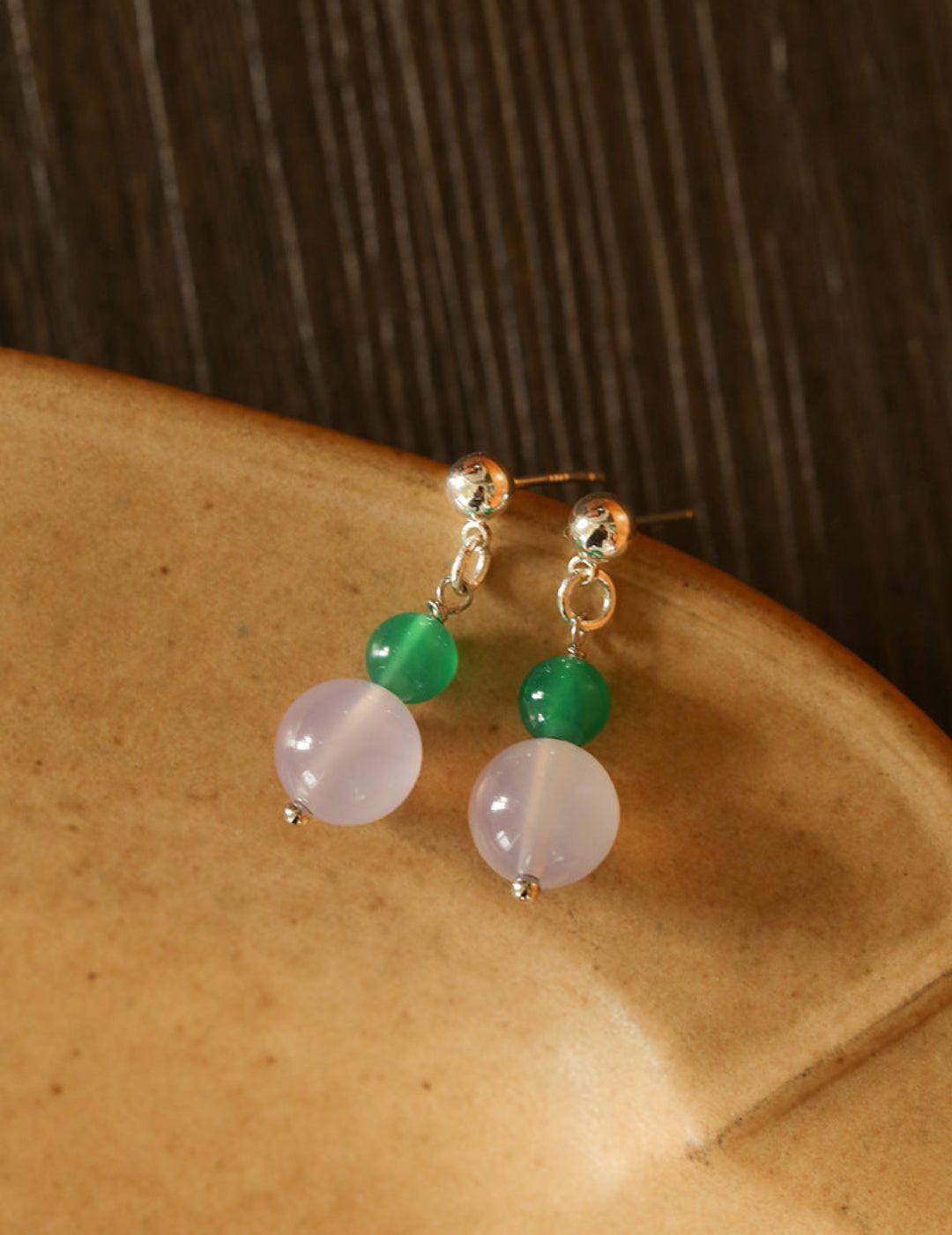 Spring Heartbeat Green Agate Earrings - Gembea Jewelry