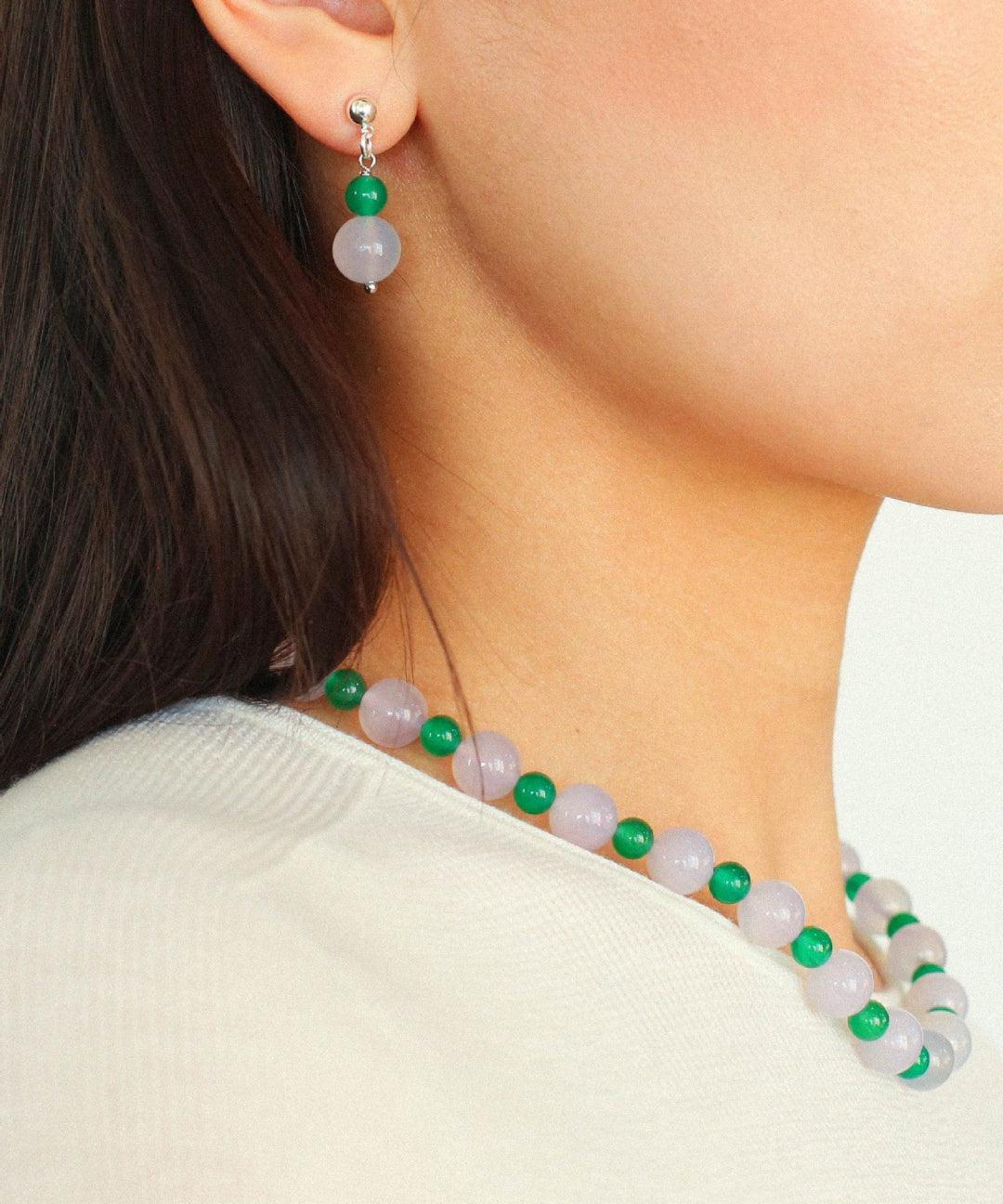 Spring Heartbeat Green Agate Earrings - Gembea Jewelry