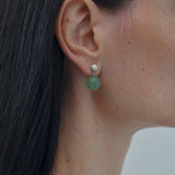 Green Eastern Jade Silver Bead Drop Earrings Gembea Jewelry