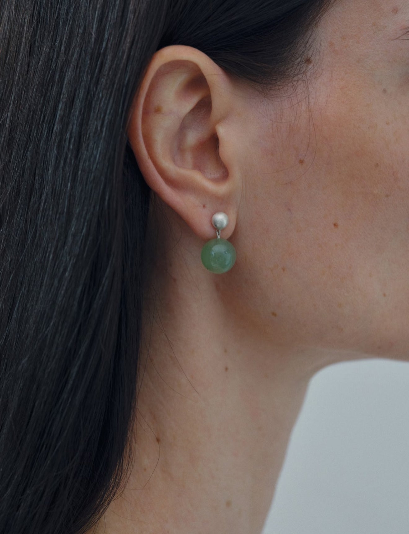 Green Eastern Jade Silver Bead Drop Earrings Gembea Jewelry