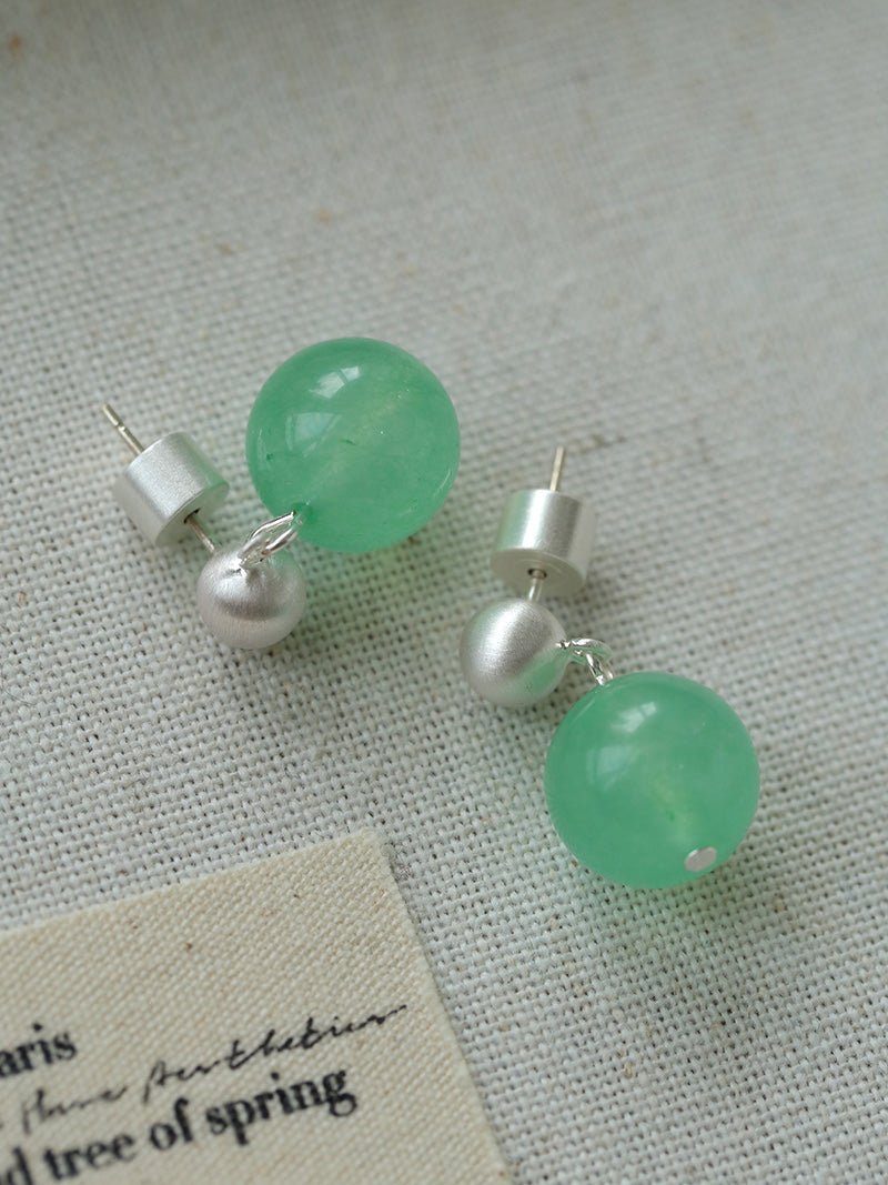 Green Eastern Jade Silver Bead Drop Earrings Gembea Jewelry