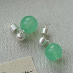 Green Eastern Jade Silver Bead Drop Earrings Gembea Jewelry