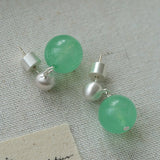 Green Eastern Jade Silver Bead Drop Earrings Gembea Jewelry