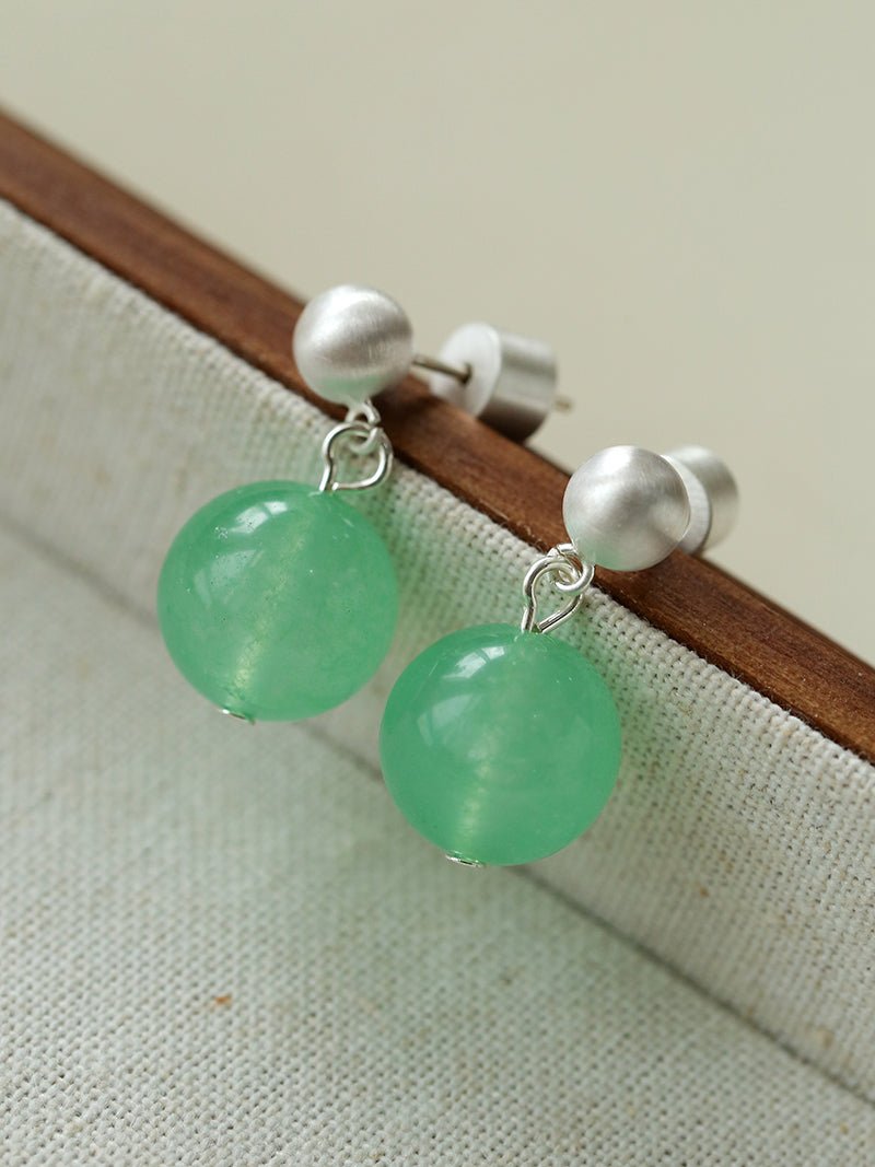 Green Eastern Jade Silver Bead Drop Earrings Gembea Jewelry