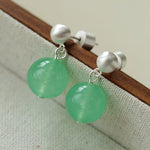 Green Eastern Jade Silver Bead Drop Earrings Gembea Jewelry