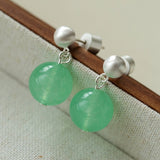 Green Eastern Jade Silver Bead Drop Earrings Gembea Jewelry