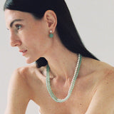 Green Eastern Jade Silver Bead Drop Earrings Gembea Jewelry