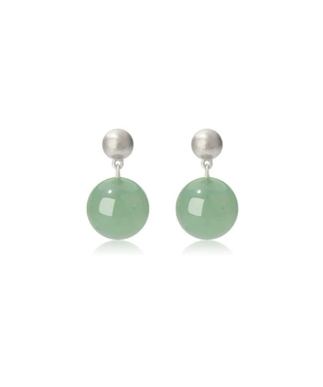 Green Eastern Jade Silver Bead Drop Earrings gembea jewelry