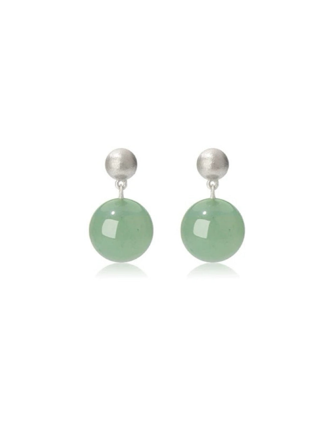 Green Eastern Jade Silver Bead Drop Earrings gembea jewelry