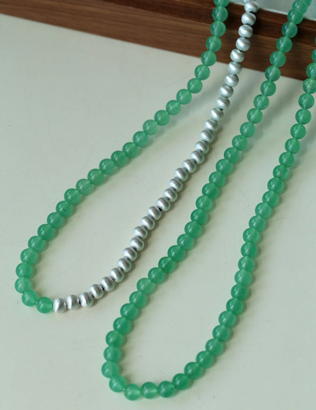Green Eastern Jade Silver Bead Necklace gembea jewelry