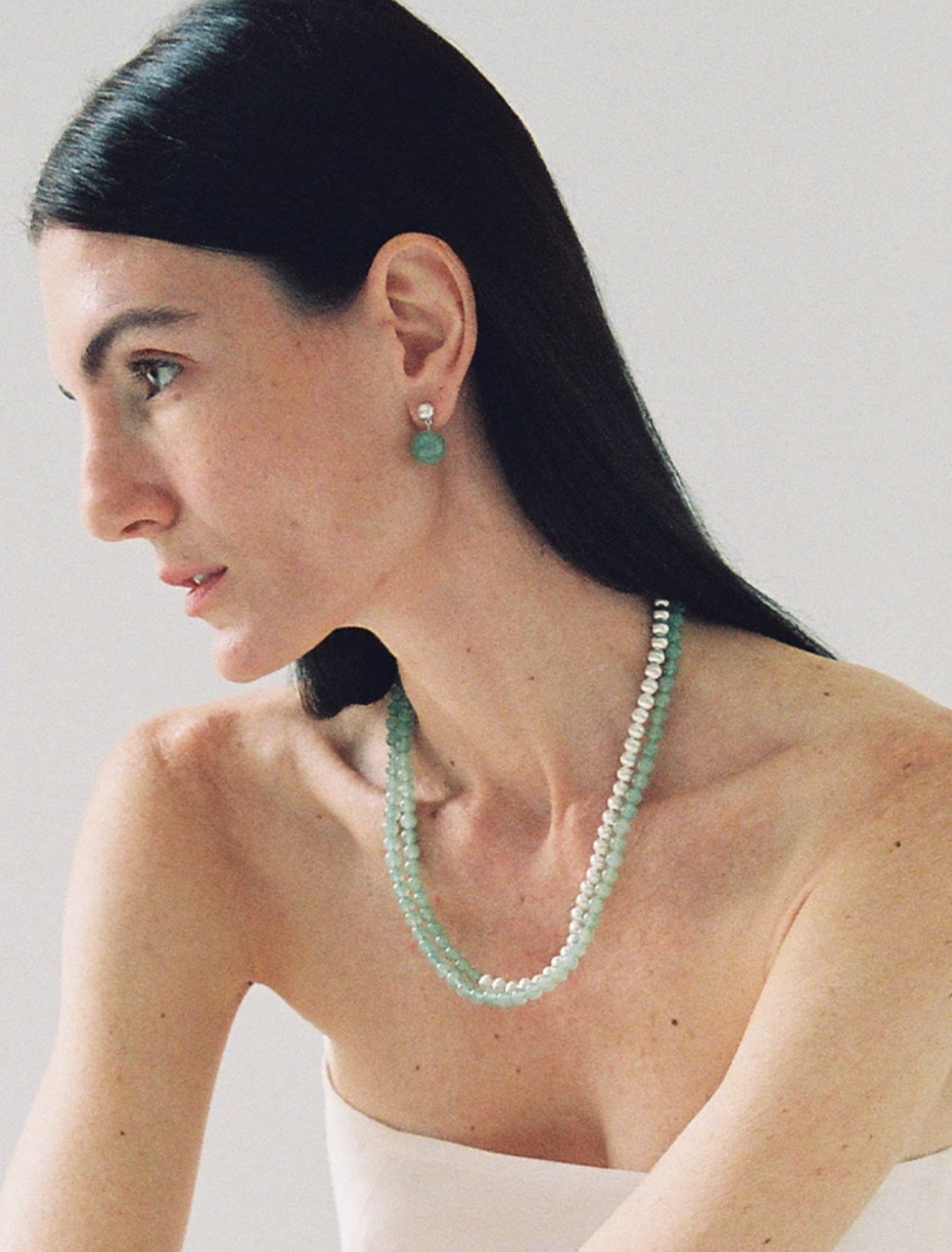 Green Eastern Jade Silver Bead Necklace gembea jewelry