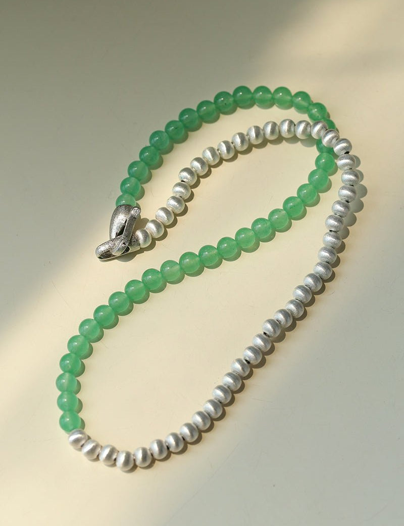 Green Eastern Jade Silver Bead Necklace gembea jewelry