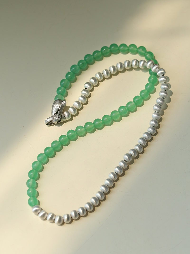 Green Eastern Jade Silver Bead Necklace gembea jewelry