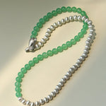 Green Eastern Jade Silver Bead Necklace gembea jewelry