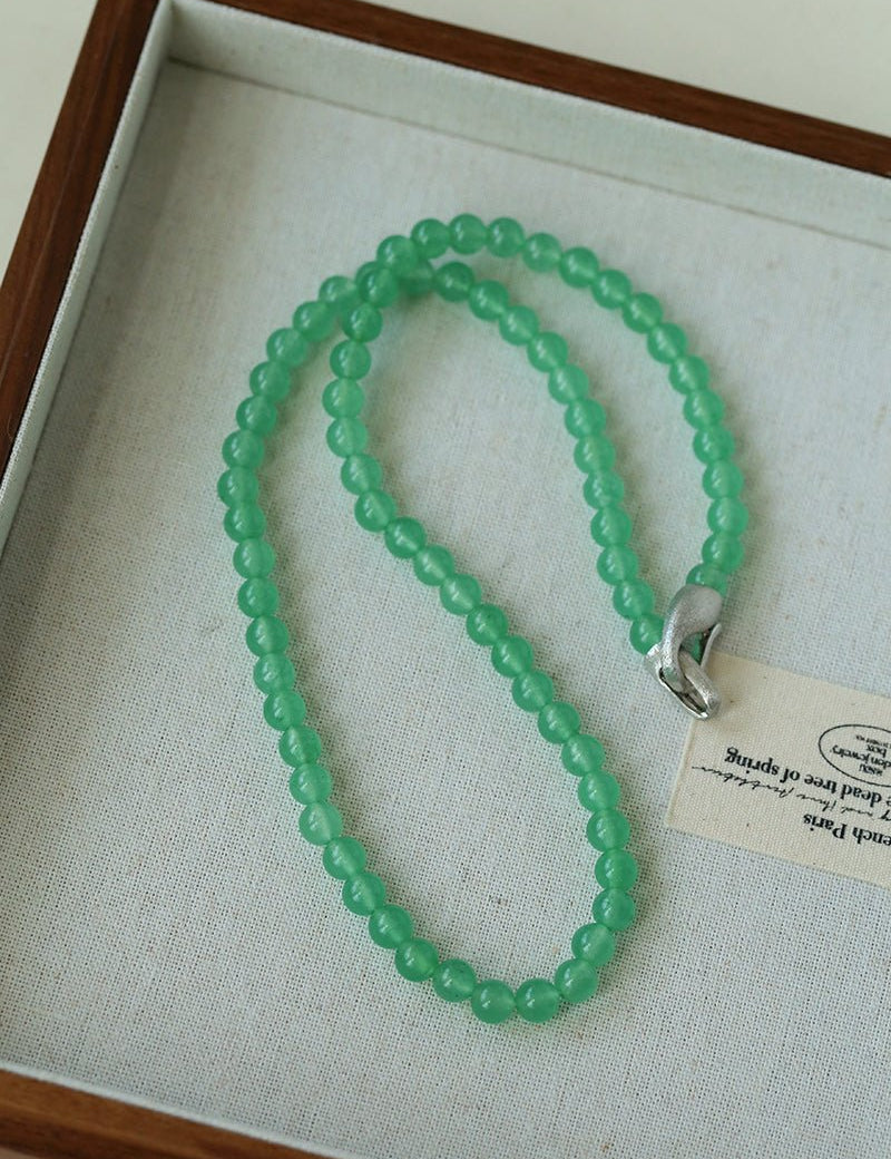 Green Eastern Jade Silver Bead Necklace gembea jewelry