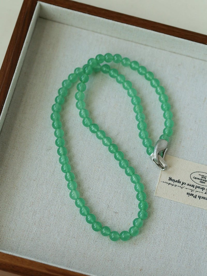 Green Eastern Jade Silver Bead Necklace gembea jewelry