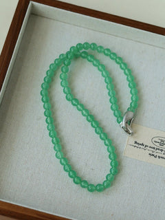 Green Eastern Jade Silver Bead Necklace gembea jewelry