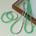 Green Eastern Jade Silver Bead Necklace gembea jewelry