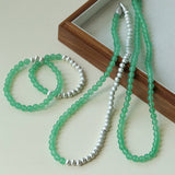 Green Eastern Jade Silver Bead Necklace gembea jewelry
