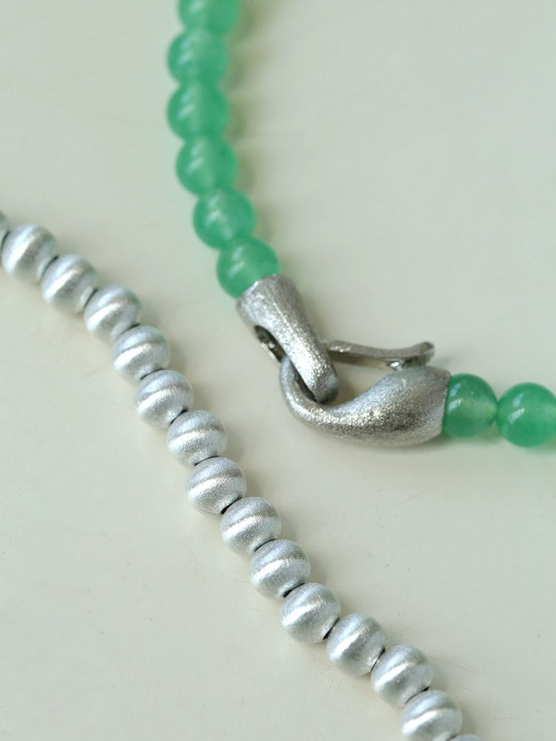 Green Eastern Jade Silver Bead Necklace gembea jewelry