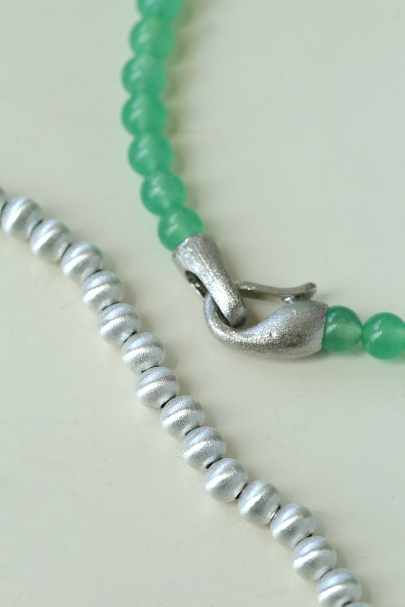 Green Eastern Jade Silver Bead Necklace gembea jewelry