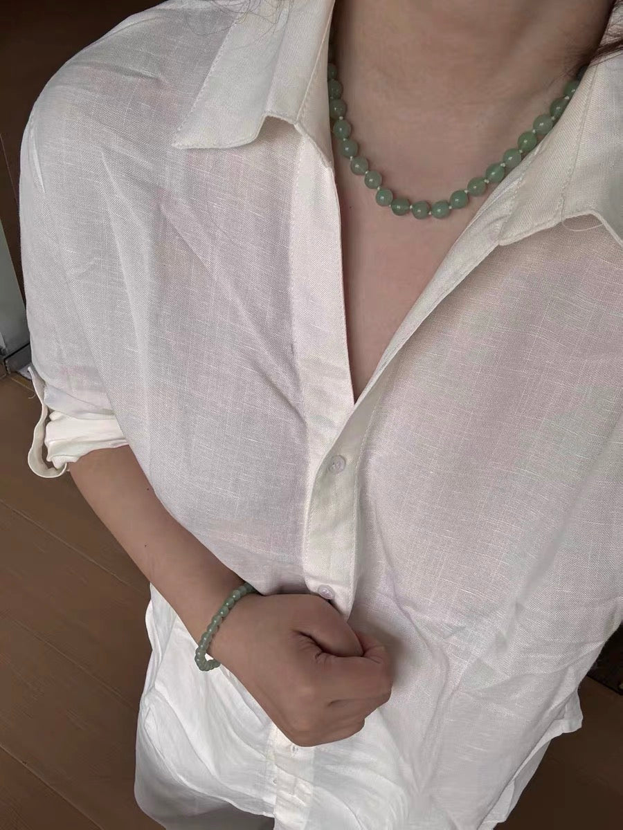 Green Eastern Jade Silver Bead Necklace gembea jewelry