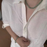 Green Eastern Jade Silver Bead Necklace gembea jewelry