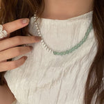 Green Eastern Jade Silver Bead Necklace gembea jewelry