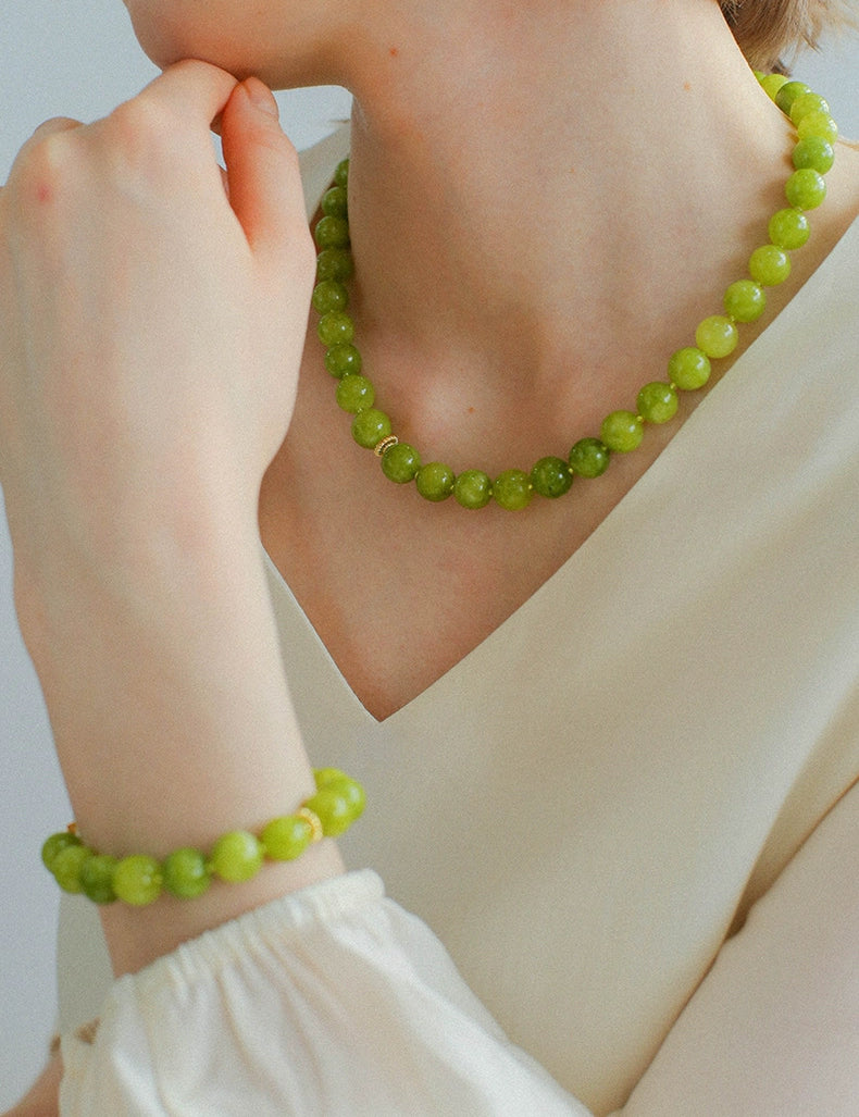 Green Grape Gemstone Beaded Necklace gembea jewelry