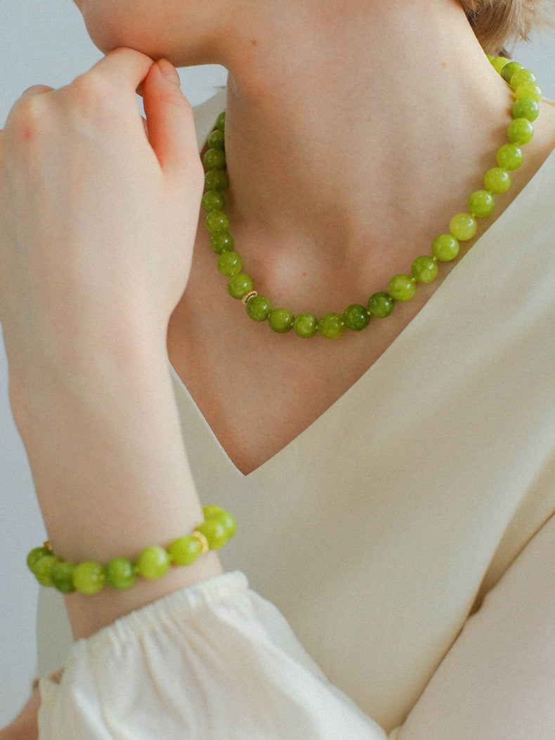 Green Grape Gemstone Beaded Necklace gembea jewelry