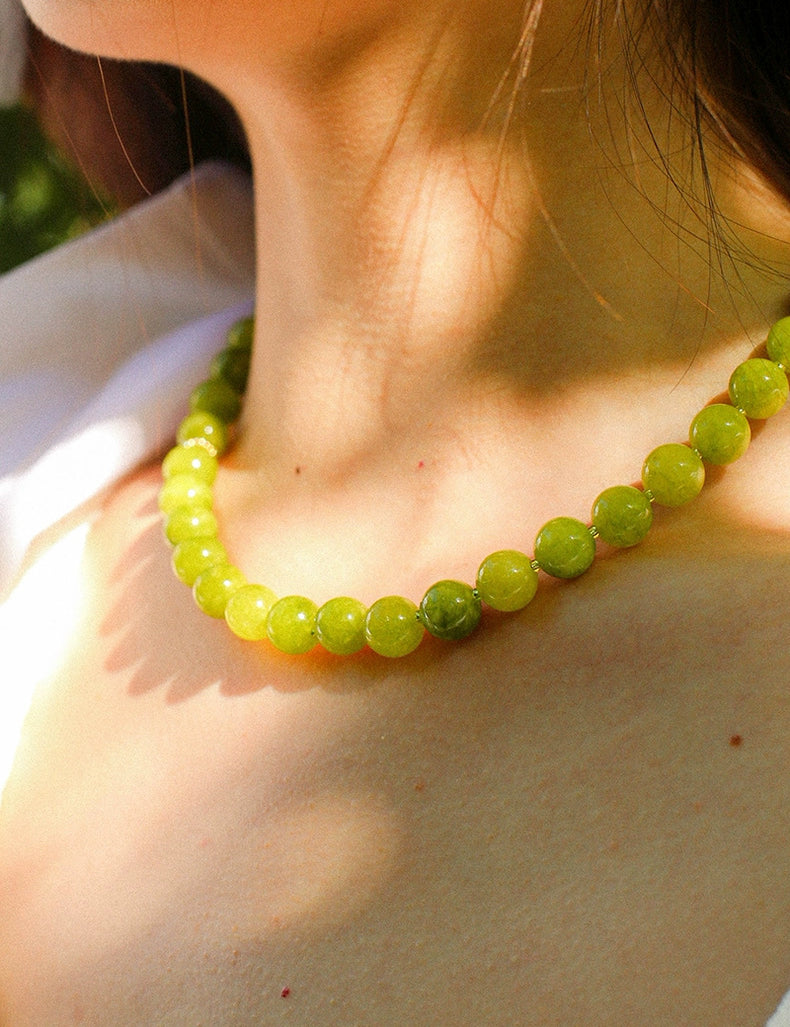 Green Grape Gemstone Beaded Necklace gembea jewelry