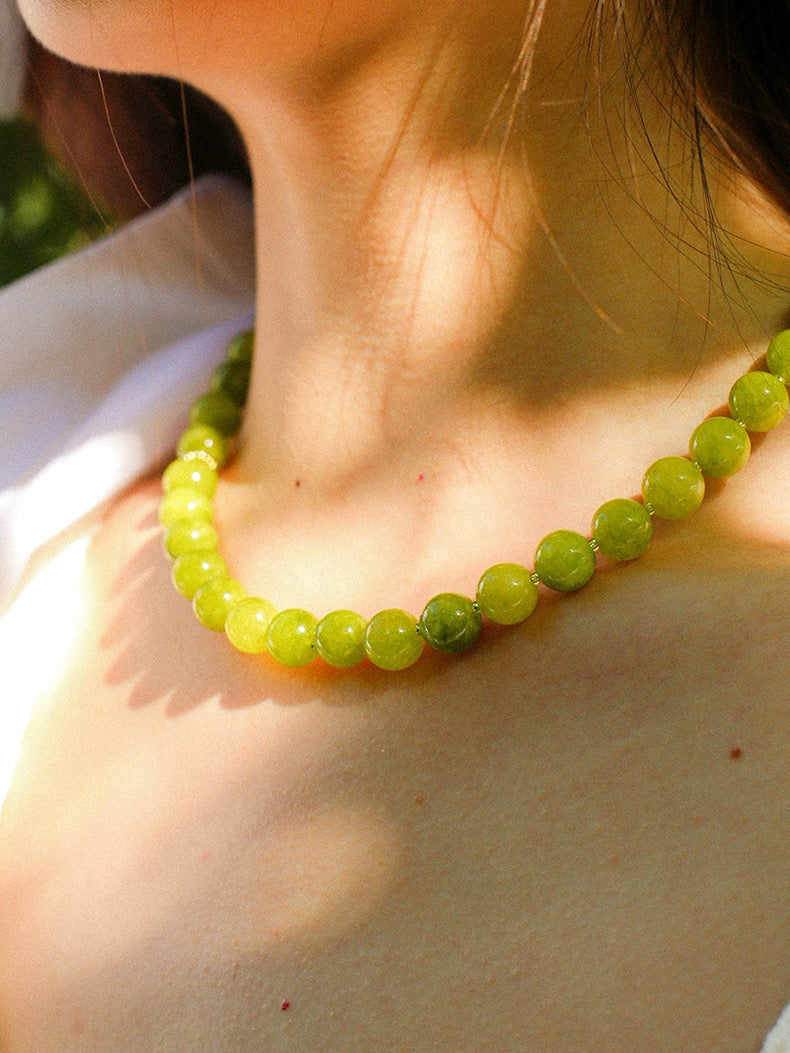 Green Grape Gemstone Beaded Necklace gembea jewelry