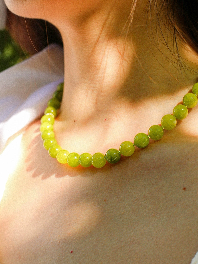 Green Grape Gemstone Beaded Necklace gembea jewelry