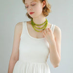 Green Grape Stone Beaded Long Necklace 8mm-Gembea Jewelry