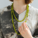 Green Grape Stone Beaded Long Necklace 8mm-Gembea Jewelry