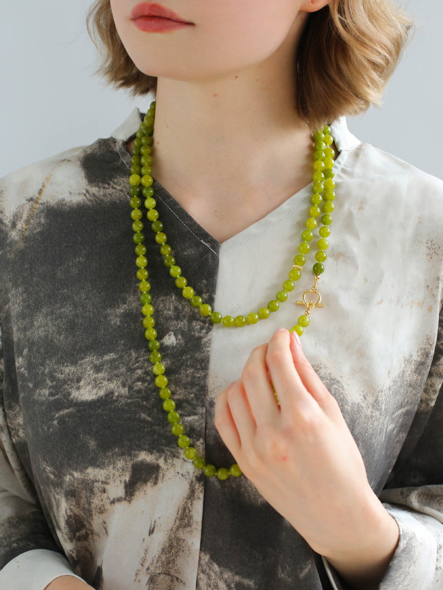 Green Grape Stone Beaded Long Necklace 8mm-Gembea Jewelry