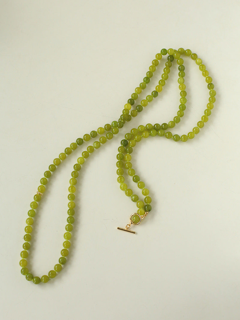 Green Grape Stone Beaded Long Necklace 8mm-Gembea Jewelry