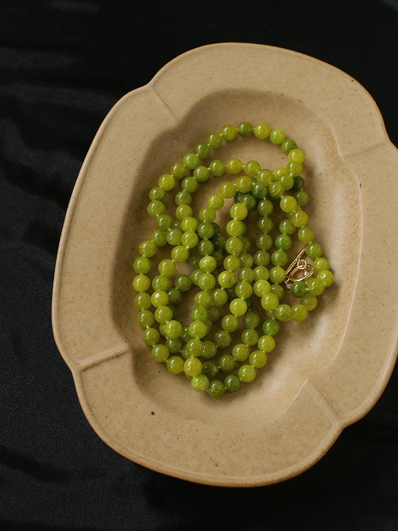 Green Grape Stone Beaded Long Necklace 8mm-Gembea Jewelry