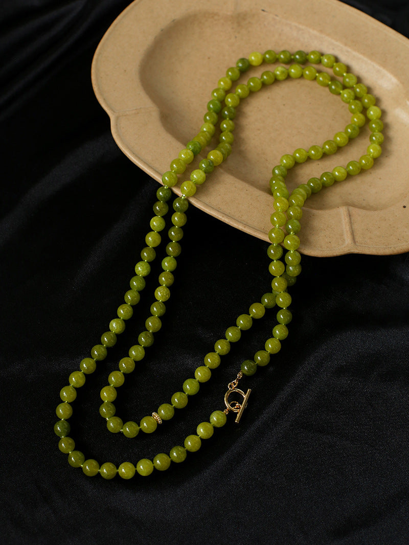 Green Grape Stone Beaded Long Necklace 8mm-Gembea Jewelry