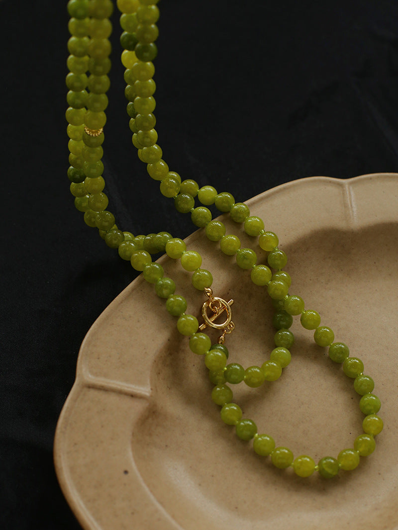 Green Grape Stone Beaded Long Necklace 8mm-Gembea Jewelry