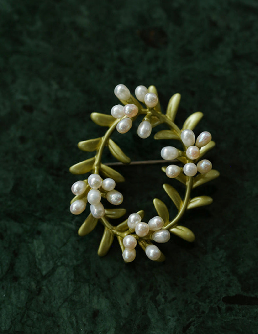 Green Leaf Peach Blossom Pearl Brooch gembea jewelry