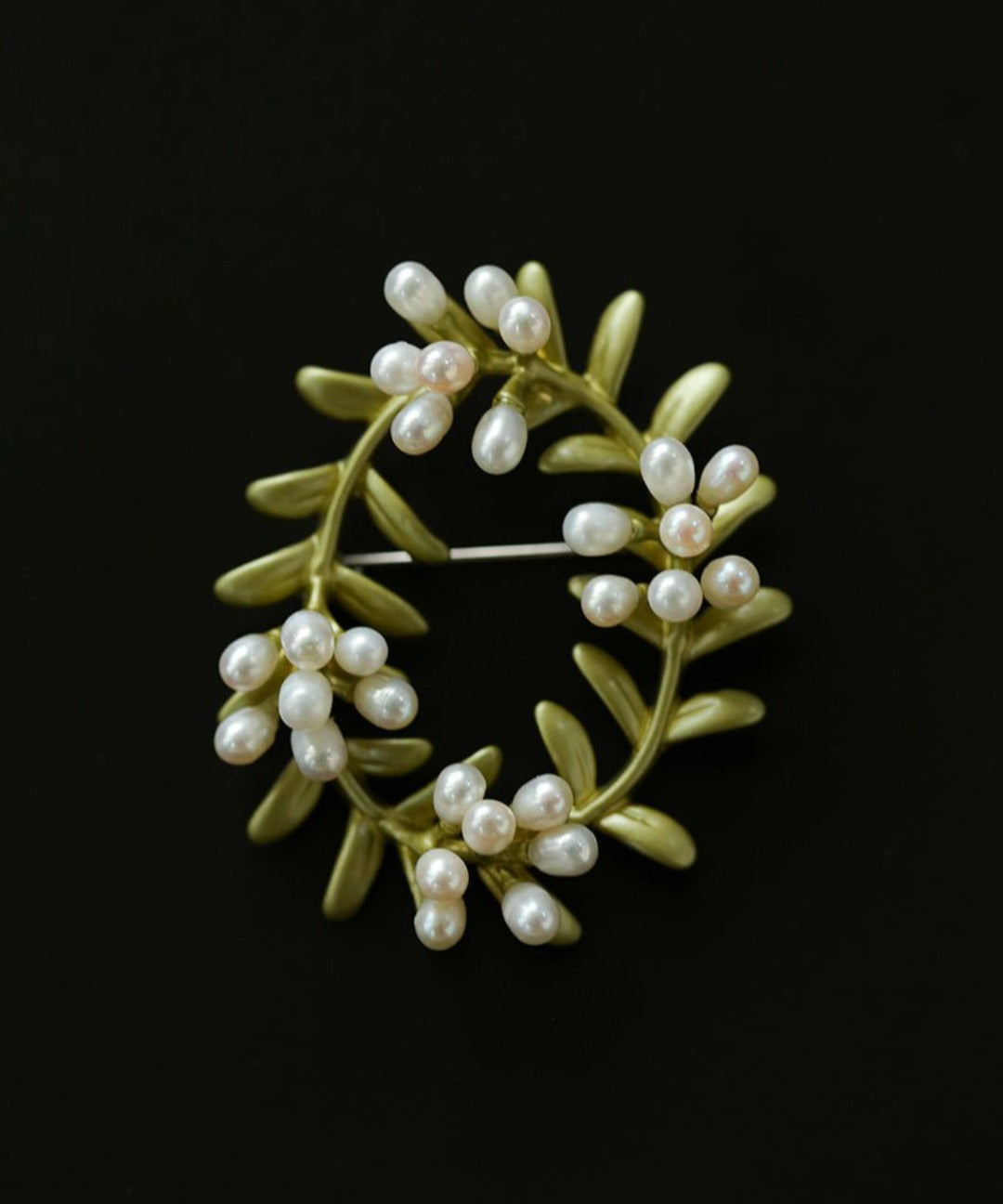 Green Leaf Peach Blossom Pearl Brooch gembea jewelry