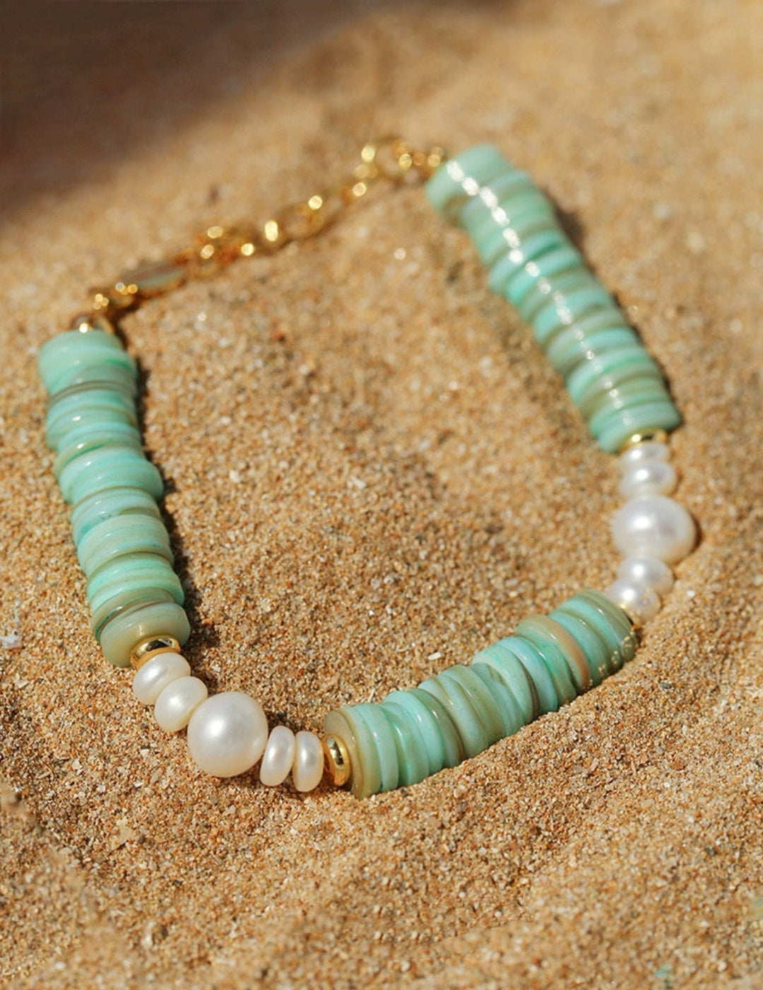 Green Shell Beads Pearl Beaded Bracelet gembea jewelry