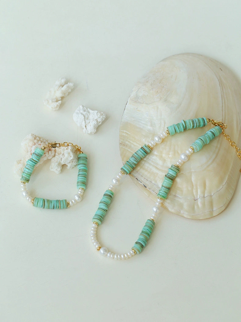 Green Shell Beads Pearl Beaded Bracelet gembea jewelry