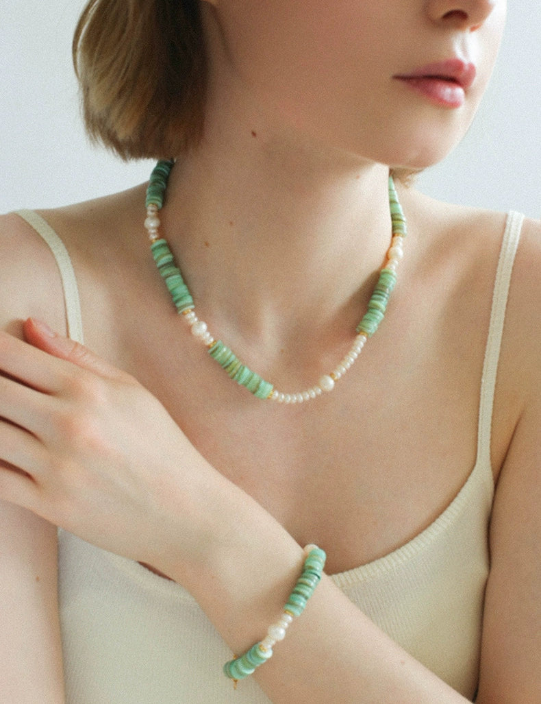 Green Shell Beads Pearl Necklace gembea jewelry