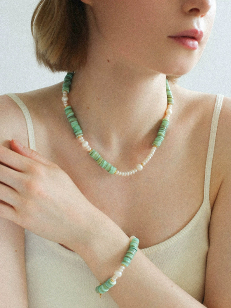 Green Shell Beads Pearl Necklace gembea jewelry