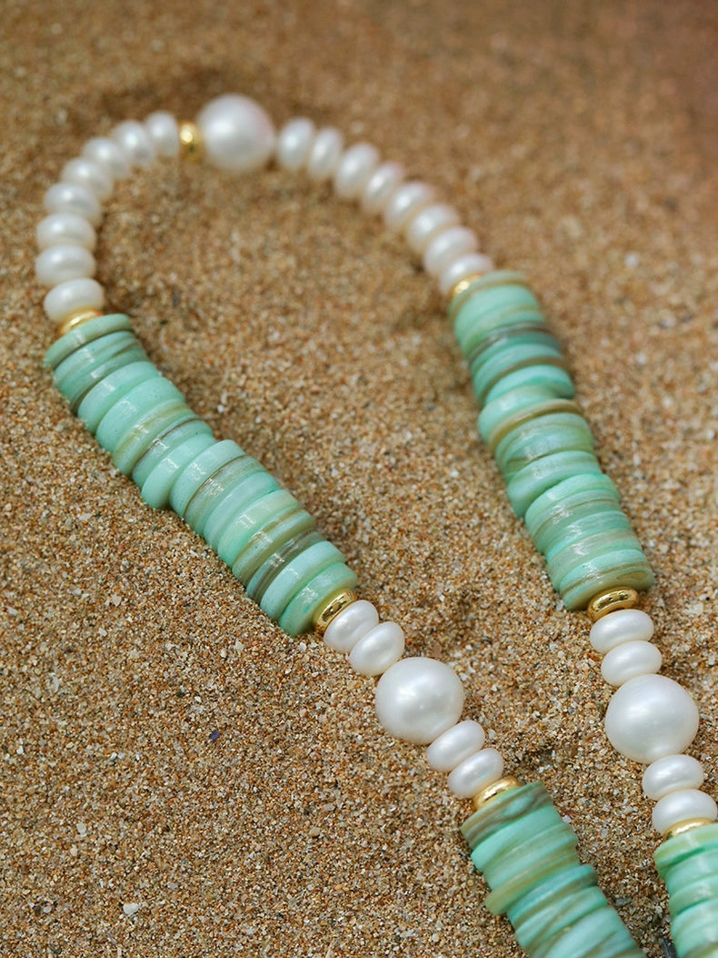 Green Shell Beads Pearl Necklace gembea jewelry