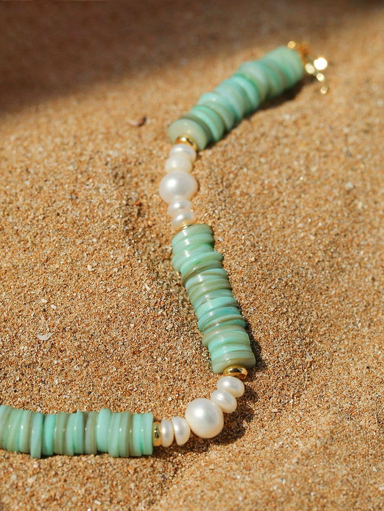 Green Shell Beads Pearl Necklace gembea jewelry