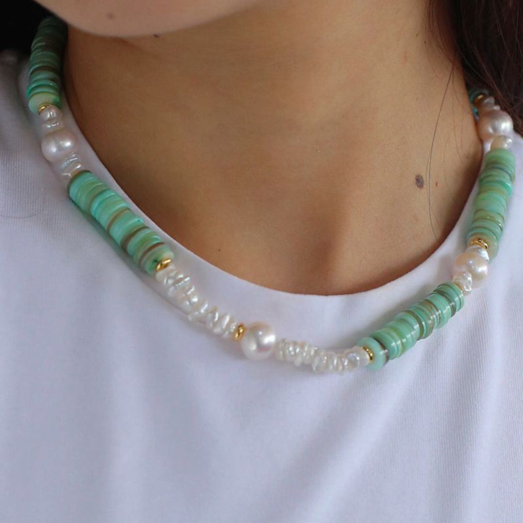 Gembea Jewelry Green Shell Beads Pearl Necklace