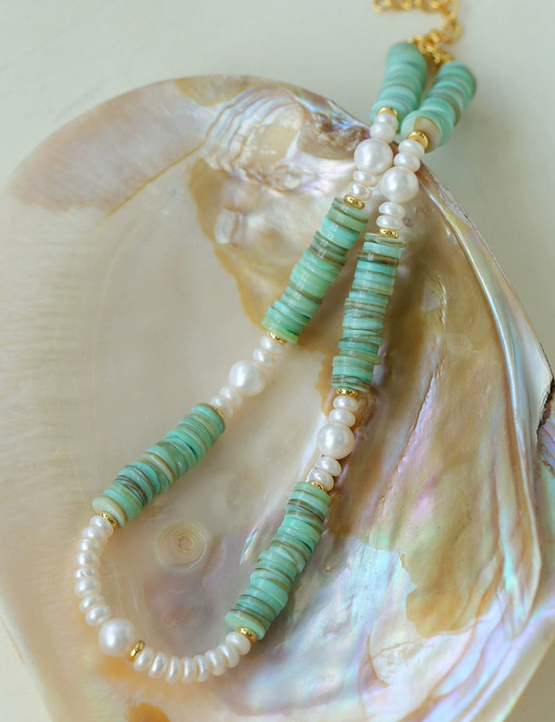 Green Shell Beads Pearl Necklace gembea jewelry
